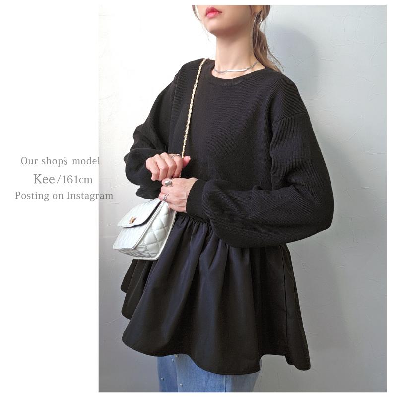 ドッキングペプラムニット きれいめ フレア ニット トップス セーター