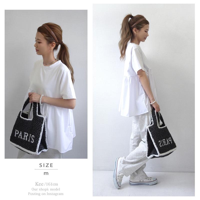 ペプラム トップス レディース 半袖 切り替え Tシャツ カットソー