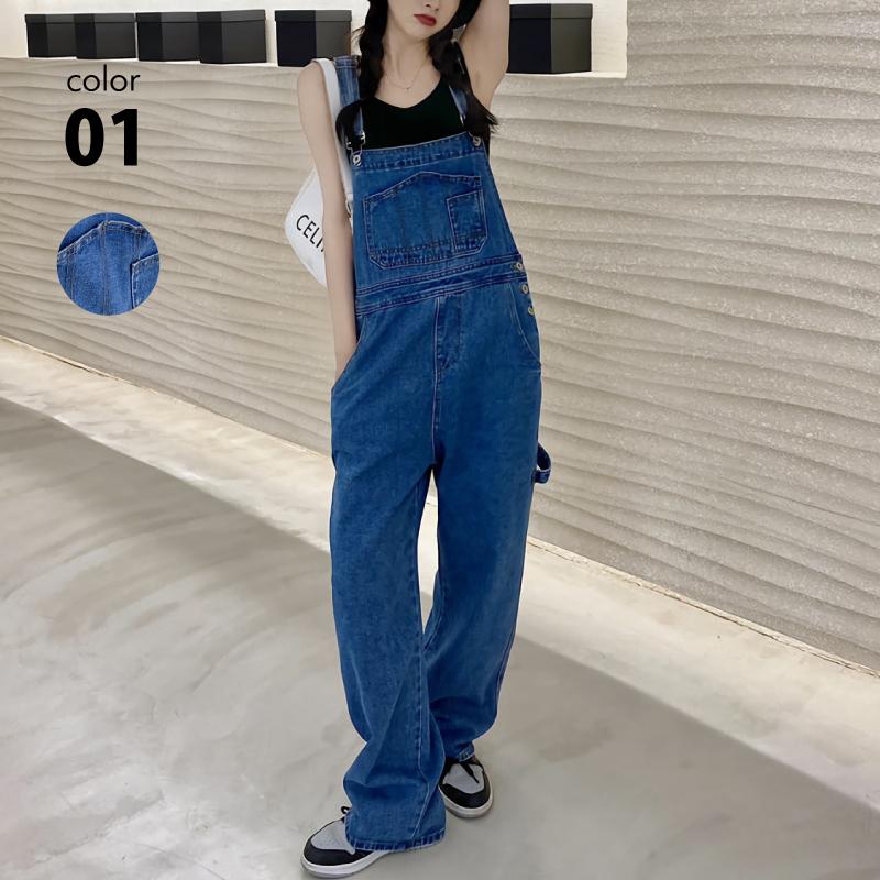 オーバーオール デニム サロペット ゆったり ワイド レディース インディゴ フリー 定番 ストレート ロンパース つなぎ ブルー Nbtm0051 カジコム 通販 Yahoo ショッピング