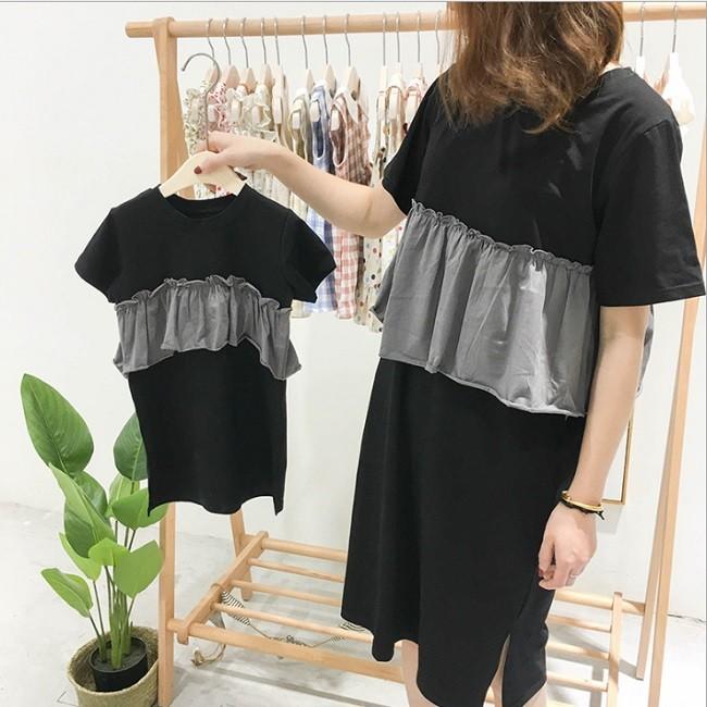 ｔシャツワンピース モノトーン フリル カットソー 親子リンクコーデ 韓国子供服 3002 子ども服ヴェルデ 通販 Yahoo ショッピング