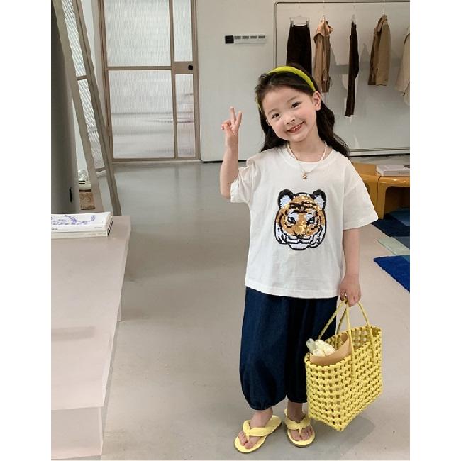 Tシャツ スパンコール トップス キッズ 韓国子供服 パンダ タイガー