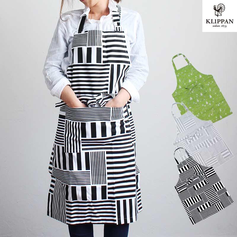 KLIPPAN（クリッパン） エプロン おしゃれ かわいい ボーダー 黒