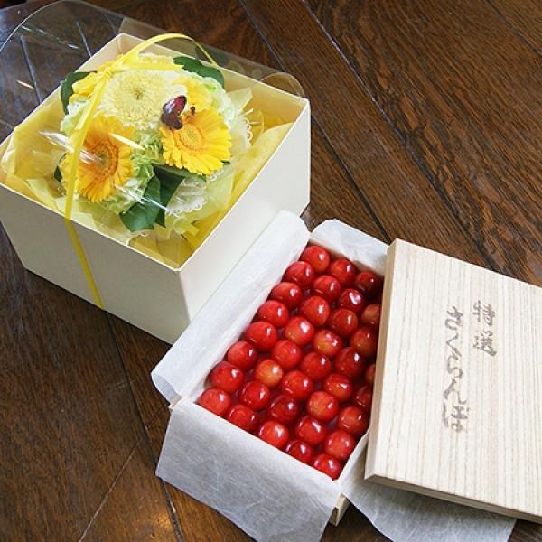 送料無料 花瓶のいらない花束 ジュエリーボックス 桐箱入り さくらんぼ ５００ｇ セット 営業