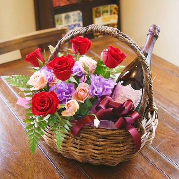 母の日 ギフト 花とお酒 ギフトセット プレゼント 送料無料 ドンペリニヨン ロゼ のフラワーバスケット Khabarbani Com