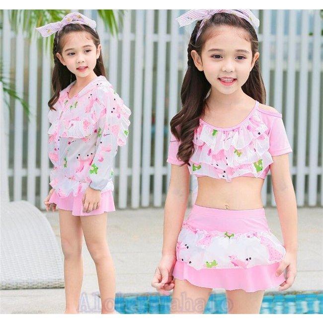 女の子用水着 可愛い 水着 女の子 キッズ 3点セット 日焼け防止 Uvカット ビキニ セパレート 練習用水着 温泉 スクール ベビー 水着 プール 夏新作 Alohamahalo Owndtuwnof スポーツ Phoenix Ge