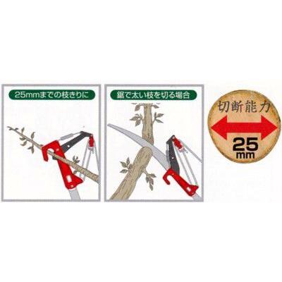 ロープを引いてラクに枝切りができます。日本製「ロープ式高枝切鋏」専用ノコギリ刃付　全長最大３mタイプ_1