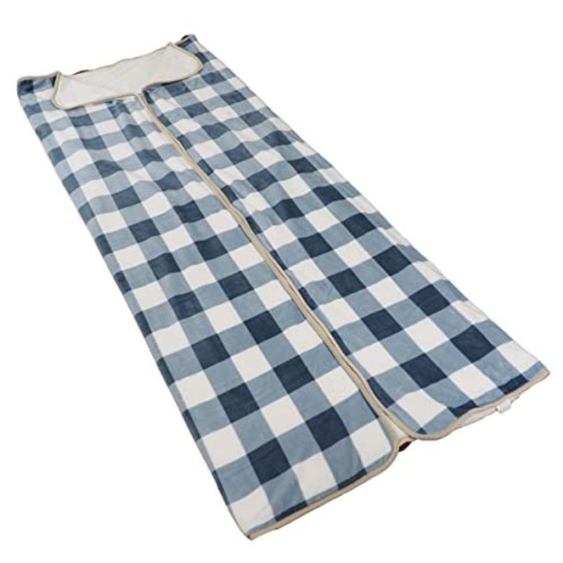 ルームシュラフ 毛布 寝袋 ブランケット シングル 80 0cm シープボア フランネル 防寒 キャンプ 車中泊 チェック ブルー Nanopartea Com Sg