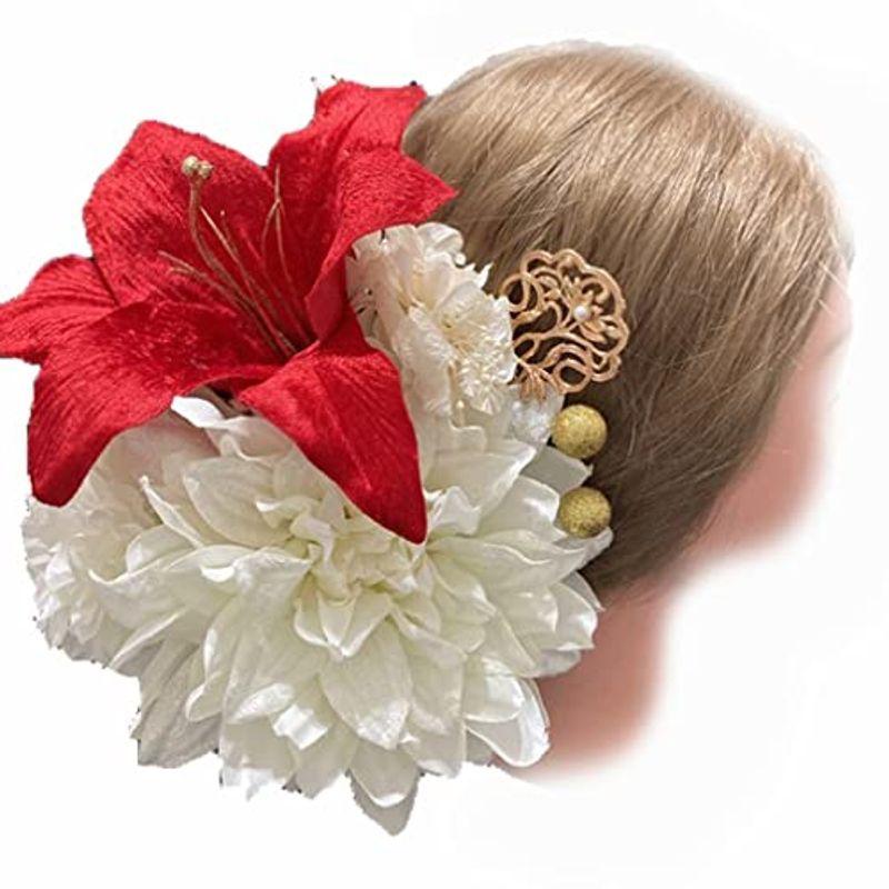 Lupine 髪飾り 大輪 カサブランカ レッド 赤 ダリア ホワイト 白 かすみ草 あじさい 豪華 18本セット 和装 結婚式 成人式 卒 かけはしjapan 通販 Yahoo ショッピング