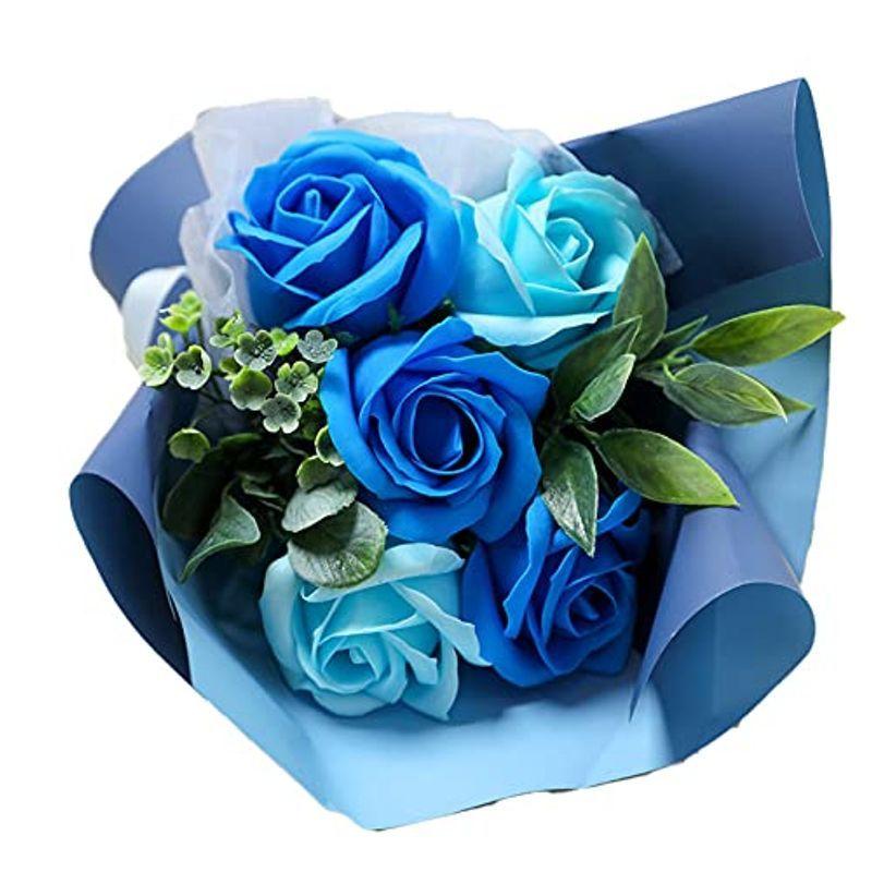 楽天スーパーセール ショッププレス ソープフラワー シャボンブーケ5輪 スタンドキュート ブルー 花束 枯れ