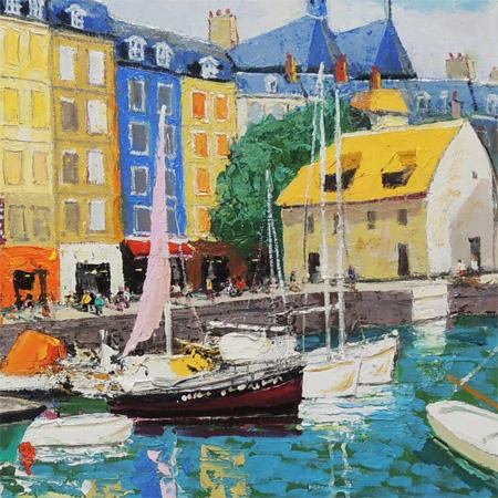 絵画 油絵 オンフルール（斉藤要） 【肉筆】【油絵】【外国の風景