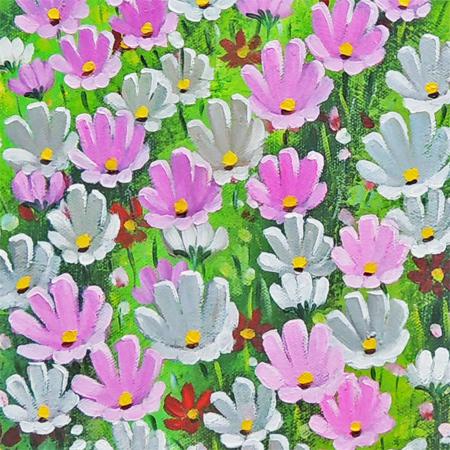絵画 油絵 コスモス畑 (大野純一) 【肉筆】【油絵】【花】【10 絵画 油絵 コスモス畑 (大野純一) 【肉筆】【油絵】【花】【10