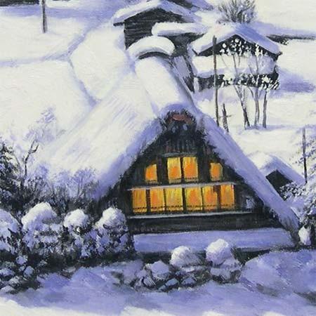 絵画 油絵 雪の白川郷 (原田信夫) 【肉筆】【油絵】【日本の 絵画 油絵 雪の白川郷 (原田信夫) 【肉筆】【油絵】【日本の