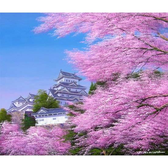絵画 油絵 姫路城の桜 (木村由記夫) 【肉筆】【油絵】【桜絵 絵画 油絵 姫路城の桜 (木村由記夫) 【肉筆】【油絵】【桜絵