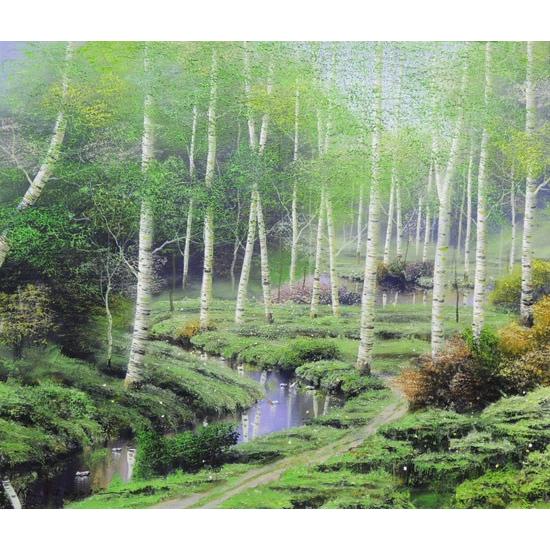 絵画 油絵 白樺林 (早瀬遼) 【肉筆】【油絵】【日本の風景 絵画 油絵 白樺林 (早瀬遼) 【肉筆】【油絵】【日本の風景