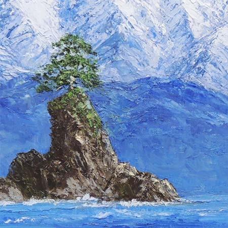 絵画 油絵 雨晴海岸(小川久雄) 送料無料 【海・山】【肉筆 絵画 油絵 雨晴海岸(小川久雄) 送料無料 【海・山】【肉筆