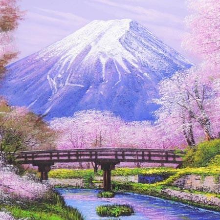 絵画 油絵 忍野富士に桜 (木村由記夫) 【肉筆】【油絵】【桜絵 絵画 油絵 忍野富士に桜 (木村由記夫) 【肉筆】【油絵】【桜絵