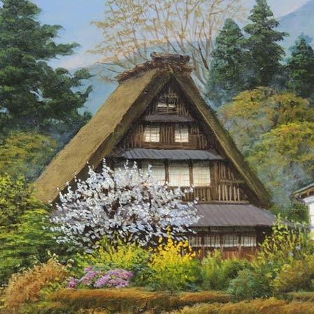 絵画 油絵 富山県五箇山 (四方道夫) 【海・山】【肉筆】【油絵 絵画 油絵 富山県五箇山 (四方道夫) 【海・山】【肉筆】【油絵