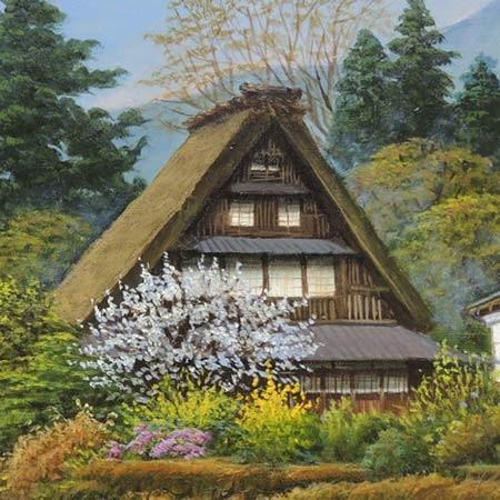 絵画 油絵 富山県五箇山 四方道夫 海・山肉筆油絵