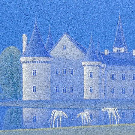 絵画 油絵 水辺の城 (松浦敬文) 【肉筆】【油絵】【外国の風景 絵画 油絵 水辺の城 (松浦敬文) 【肉筆】【油絵】【外国の風景