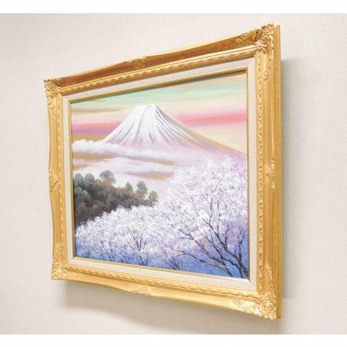 絵画 油絵 金富士と桜 (岡島哲夫) 【肉筆】【油絵】【桜絵】【海 絵画 油絵 金富士と桜 (岡島哲夫) 【肉筆】【油絵】【桜絵】【海