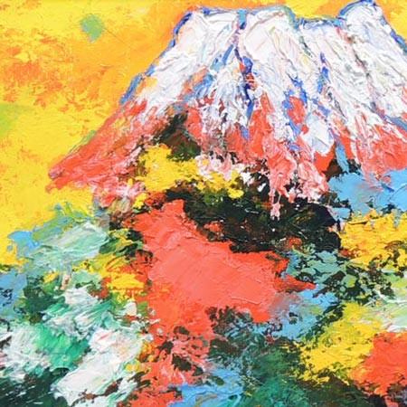 絵画 油絵 赤富士 （山下時雄） 【肉筆】【油絵】【日本の風景】【富士
