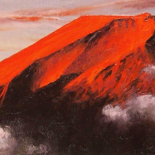 絵画 油絵 赤富士 （大山功） WF3号 【海・山】【肉筆】【油絵】【富士