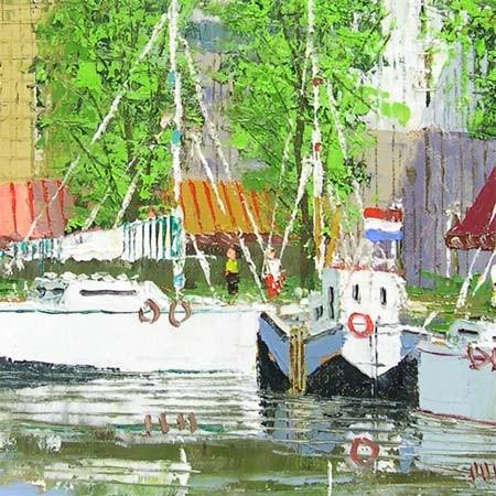 絵画 油絵 運河のある街(アムステルダム) (黒沢久) 【肉筆 絵画 油絵 運河のある街(アムステルダム) (黒沢久) 【肉筆