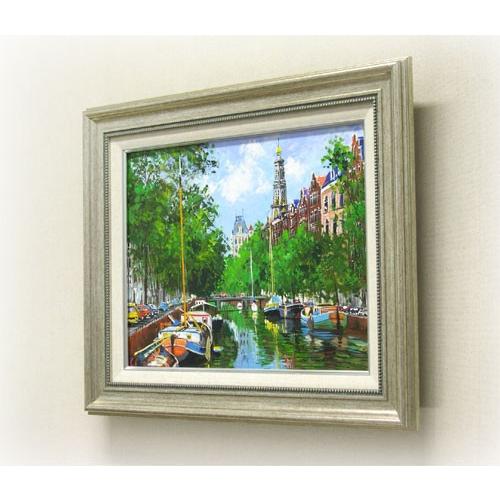 絵画 油絵 アムステルダムの運河 (藤原英信) 【肉筆】【油絵 絵画 油絵 アムステルダムの運河 (藤原英信) 【肉筆】【油絵