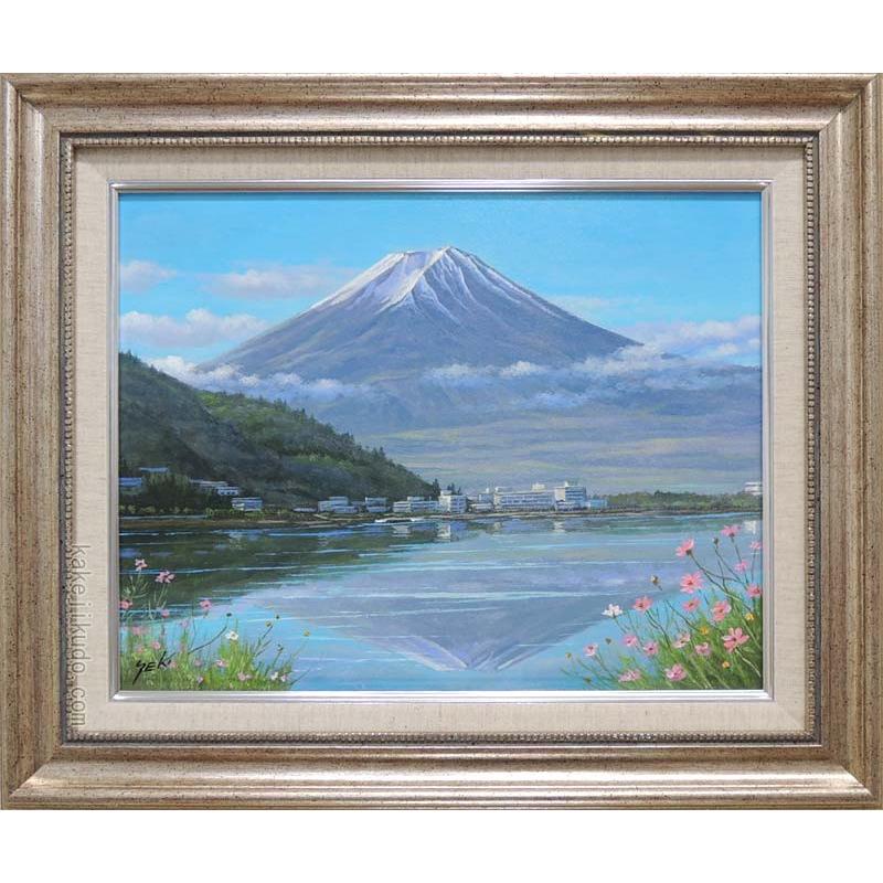 冬の富士山と河口湖の水彩画 海外規格