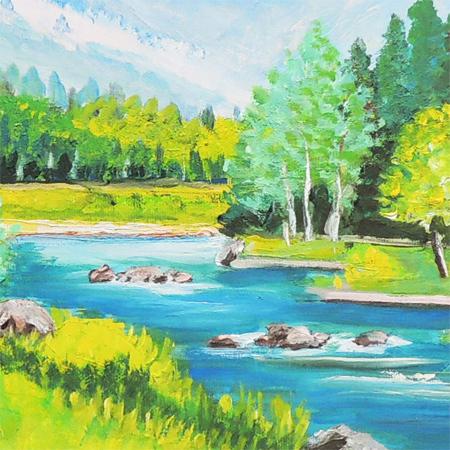 絵画 油絵 吉野川 （松永利彦） 【海・山】【肉筆】【油絵】【6号