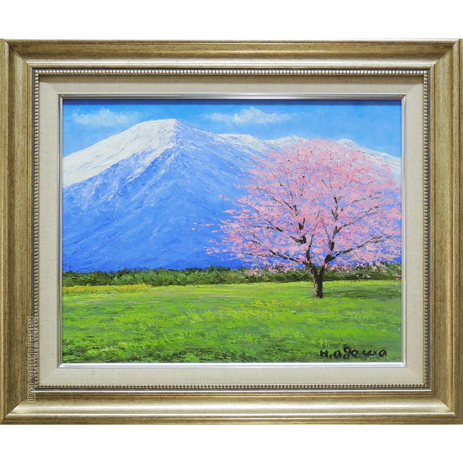 絵画　油絵　岩手山の桜　(小川久雄)　　【海・山】【肉筆】【油絵】【日本の風景】【6号】｜kakejiku