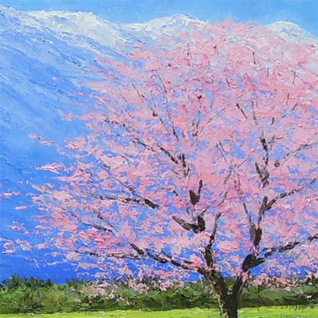 絵画 油絵 岩手山の桜 (小川久雄) 【海・山】【肉筆】【油絵】【日本の