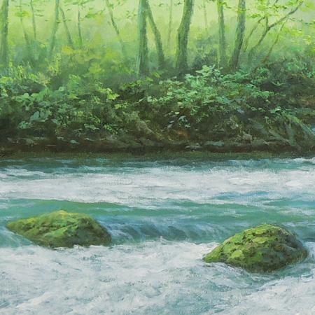 絵画 油絵 奥入瀬渓流 （関健造） 【肉筆】【油絵】【日本の風景