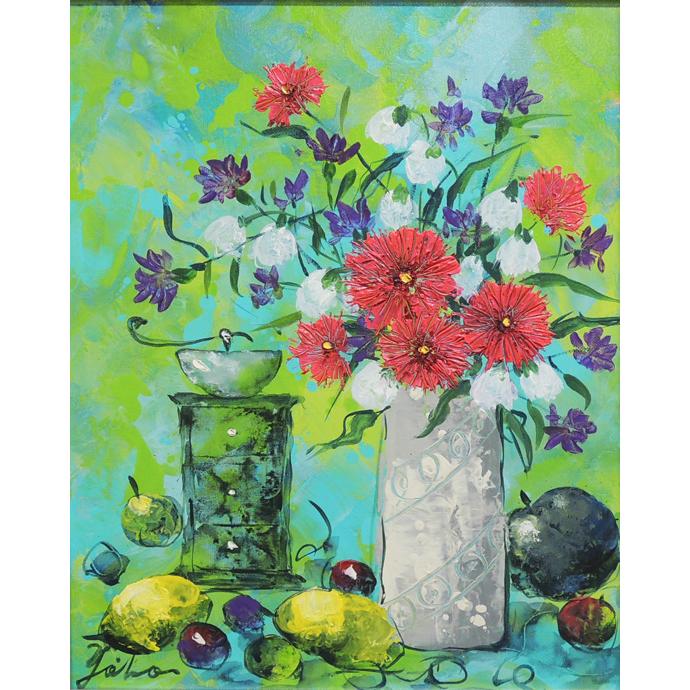 絵画 油絵 花のある静物 （加瀬洋子） 【肉筆】【油絵】【花】【6号