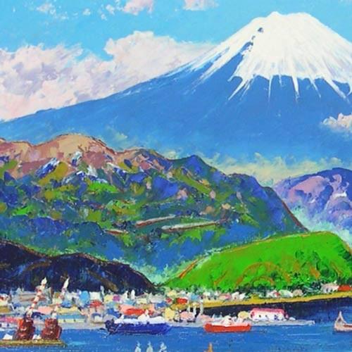 絵画 油絵 清水港富士 (半澤国雄) 【海・山】【肉筆】【油絵 絵画 油絵 清水港富士 (半澤国雄) 【海・山】【肉筆】【油絵