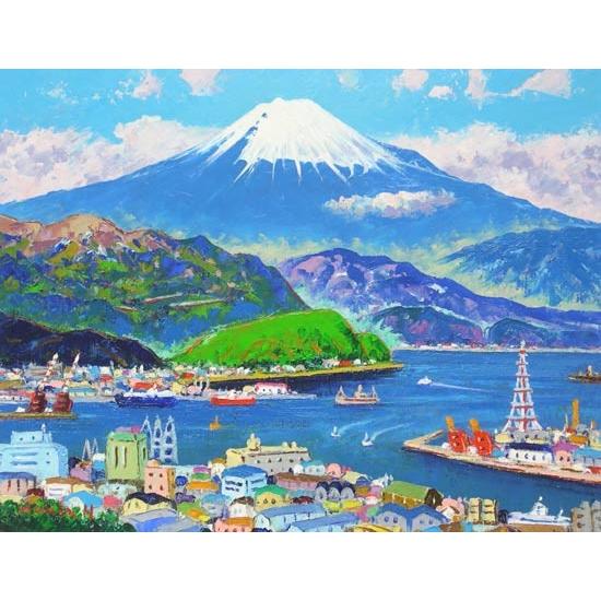 絵画 油絵 清水港富士 (半澤国雄) 【海・山】【肉筆】【油絵】【富士