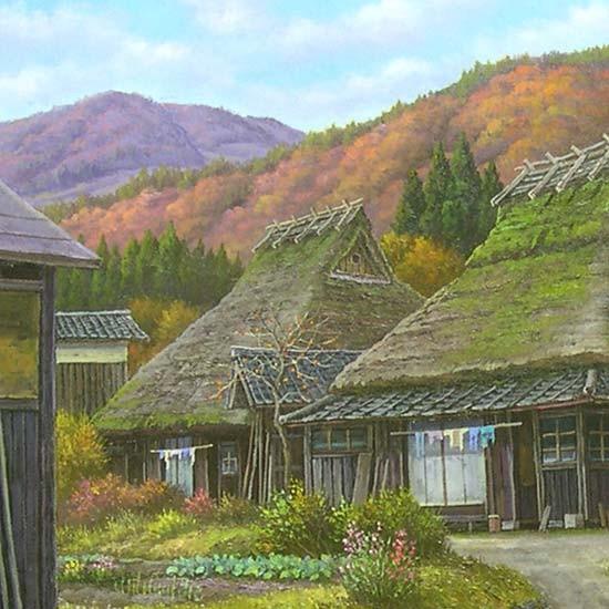 絵画 油絵 深秋の山里 京都美山 F20号 （猿渡一根） 【海・山】【肉筆  