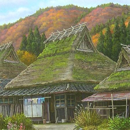 絵画 油絵 深秋の山里 京都美山 F30号 （猿渡一根） 【海・山】【肉筆