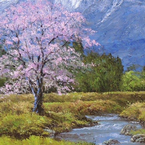 絵画　油絵　岩木山と桜　F20号　（小川久雄）　　【海・山】【肉筆】【油絵】【日本の風景】【大型絵画】｜kakejiku｜05