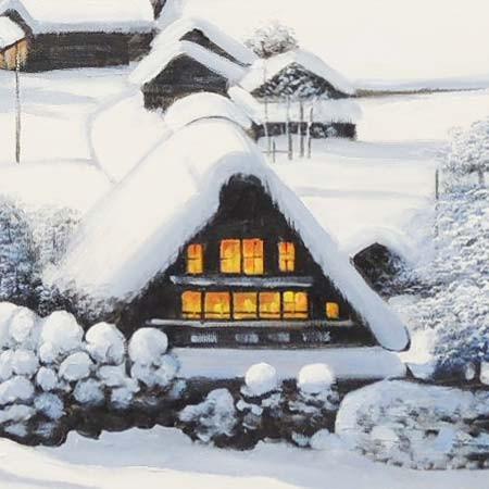 絵画 油絵 白川郷 F30号 （原田信夫） 【肉筆】【油絵】【日本の風景