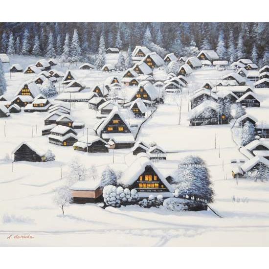 絵画 油絵 白川郷 F30号 （原田信夫） 【肉筆】【油絵】【日本の風景