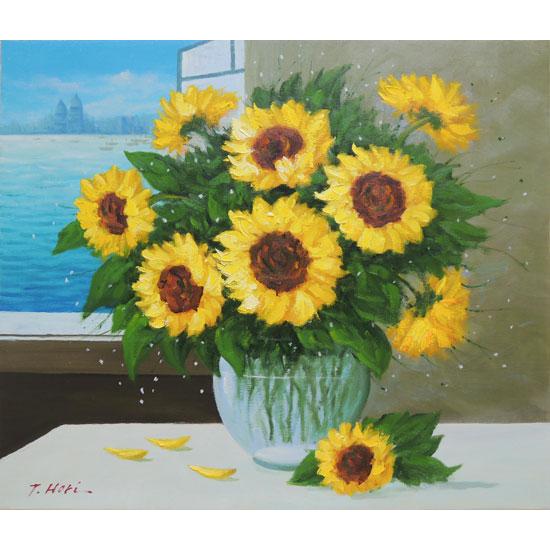 絵画 油絵 ひまわり F20号 （堀哲夫） 【肉筆】【油絵】【花】【大型
