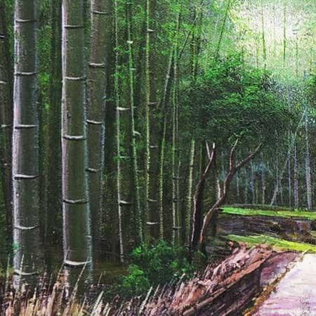 絵画 油絵 竹林 F20号 （堤照男） 【肉筆】【油絵】【日本の風景