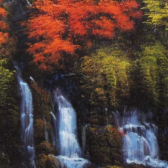 絵画 油絵 富士と滝と紅葉 F20号 (木村由記夫) 【肉筆】【油絵 絵画 油絵 富士と滝と紅葉 F20号 (木村由記夫) 【肉筆】【油絵
