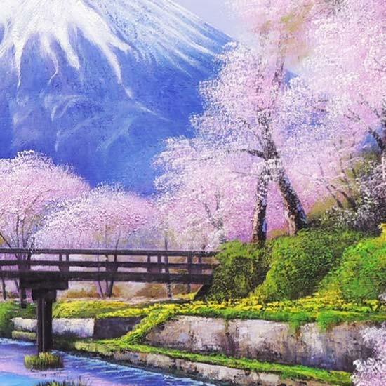 絵画 油絵 忍野富士に桜 F30号 (木村由記夫) 【肉筆】【油絵 絵画 油絵 忍野富士に桜 F30号 (木村由記夫) 【肉筆】【油絵