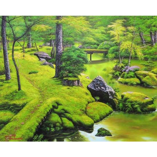 絵画 油絵 苔寺（西芳寺） F30号 （堤照男） 【肉筆】【油絵】【日本の