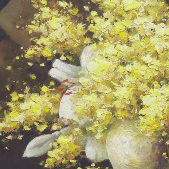 絵画 油絵 ミモザとカサブランカ F30号 （堀哲夫） 【肉筆