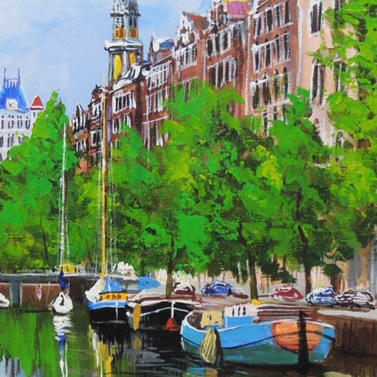 絵画 油絵 アムステルダムの運河 F20号 (藤原英信) 【肉筆 絵画 油絵 アムステルダムの運河 F20号 (藤原英信) 【肉筆