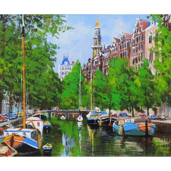 アムステルダムの運河　斉藤要　F10号　油絵　裏に直筆サイン有り gallery-uchida_y1-1511-j5