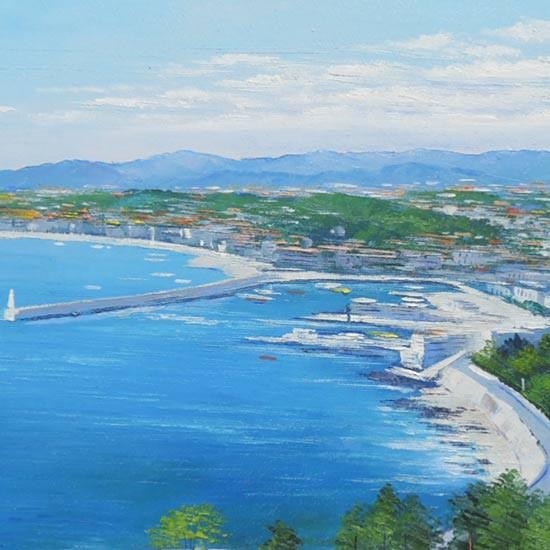 絵画 油絵 南フランス地中海コートダジュール F30号 （滝川英彦）  【海・山】【肉筆】【油絵】【外国の風景】【大型絵画】の画像